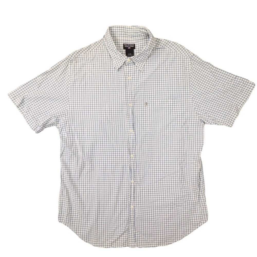Polo Jeans Co Ralph Lauren Men's Blue Plaid Short Sleeve button Up Shirt size XL